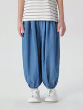 Young Girls Fashionable Breathable Silk-Like Eight-Cropped Lantern Jeans, Summer